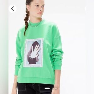 NWT Urban Outfitters ZGY Ziggy DENIM Sweatshirt Electric Green Brat Size Large